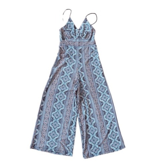 Polly Esther Jumpsuit Wide Leg Bohemian Print Spaghetti Strap Size S - Picture 1 of 6